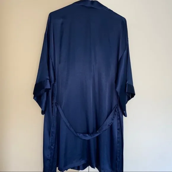 ✨NEW✨ VERY SEXY Silky Satin Robe Kimono LONG medium large blue navy
