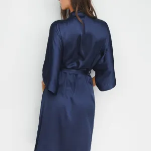 ✨NEW✨ VERY SEXY Silky Satin Robe Kimono LONG medium large blue navy