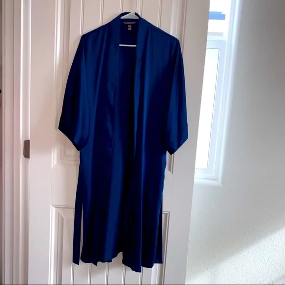 ✨NEW✨ VERY SEXY Silky Satin Robe Kimono LONG medium large blue navy