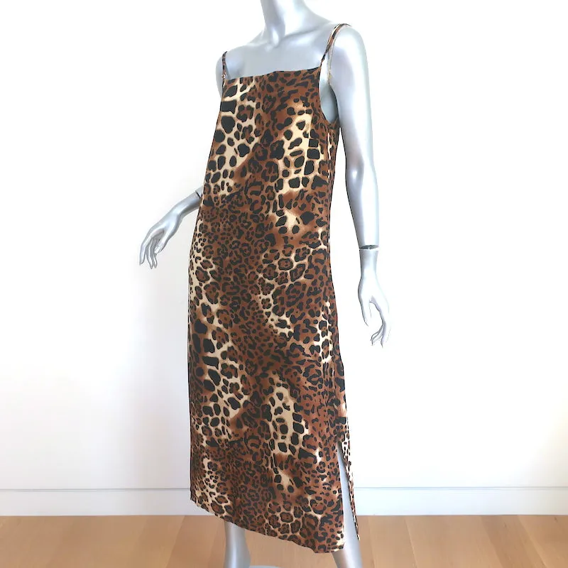 Nightcap Midi Slip Dress Brown Leopard Print Silk Size Medium