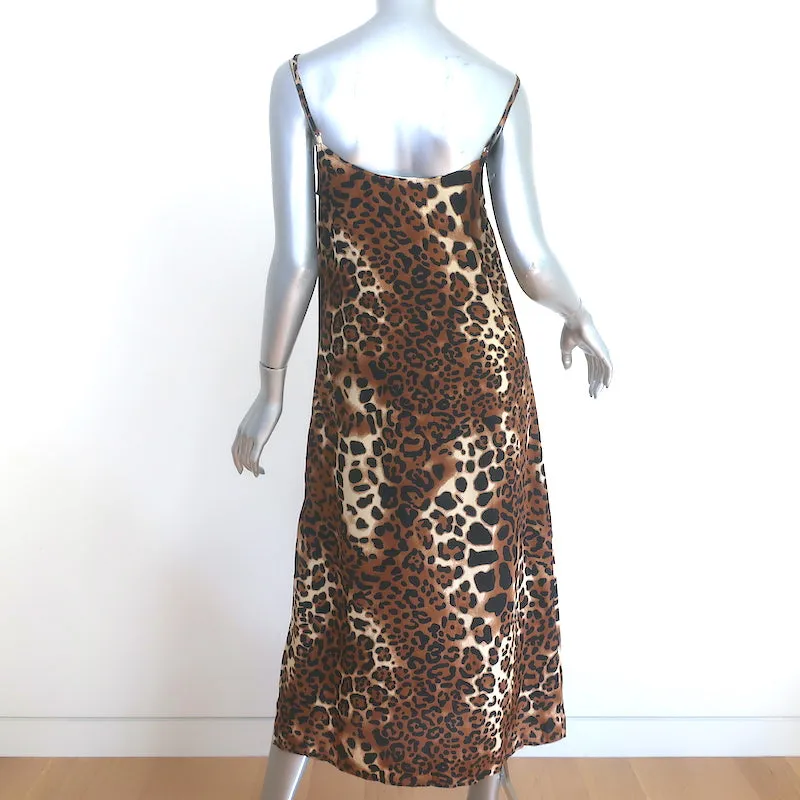 Nightcap Midi Slip Dress Brown Leopard Print Silk Size Medium