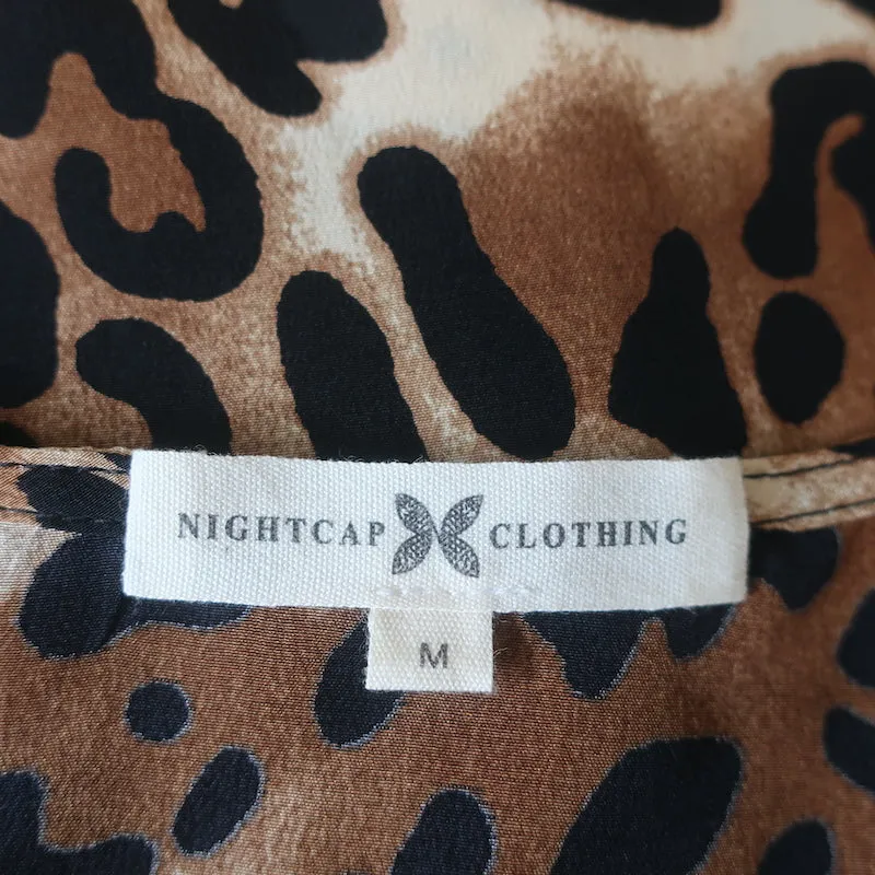 Nightcap Midi Slip Dress Brown Leopard Print Silk Size Medium