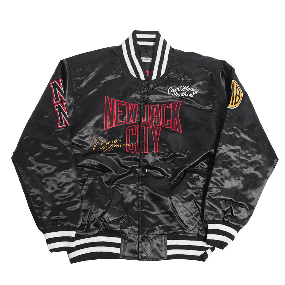 NINO BROWN NEW JACK CITY BLACK SATIN JACKET