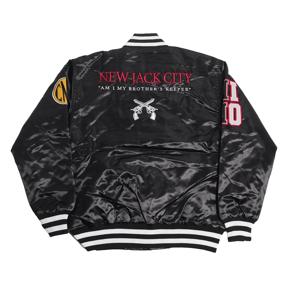 NINO BROWN NEW JACK CITY BLACK SATIN JACKET