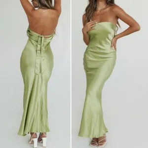 NWT Princess Polly Haley Maxi Dress Satin Strapless Slip Dress Green Size 6 US