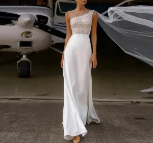 O-Neck A-Line Sleeveless Sweep Train Button Back Bridal Gown