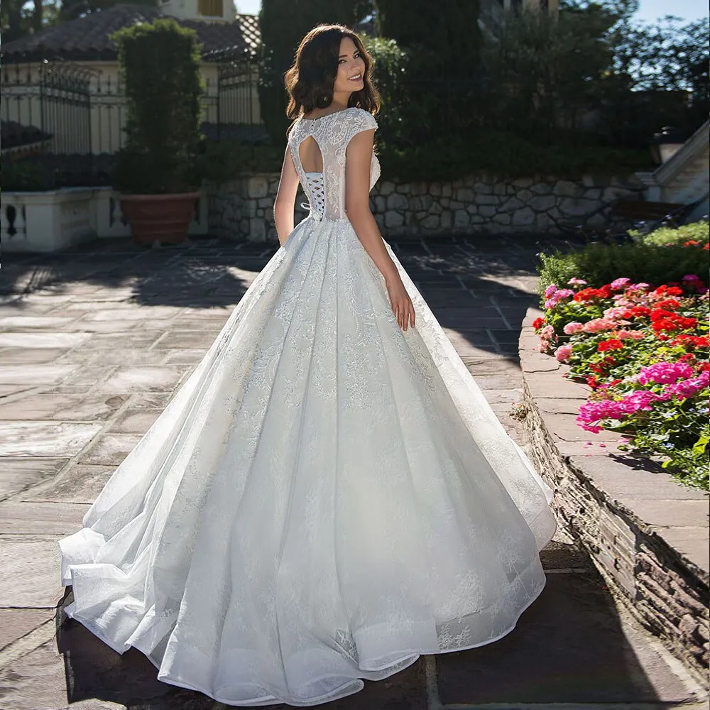 O-neck Cap Sleeve See Through Sexy Wedding Gowns