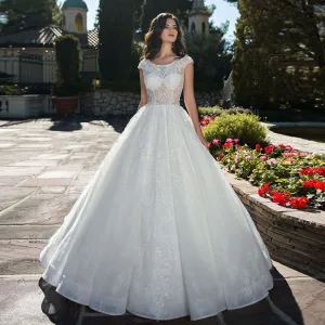 O-neck Cap Sleeve See Through Sexy Wedding Gowns