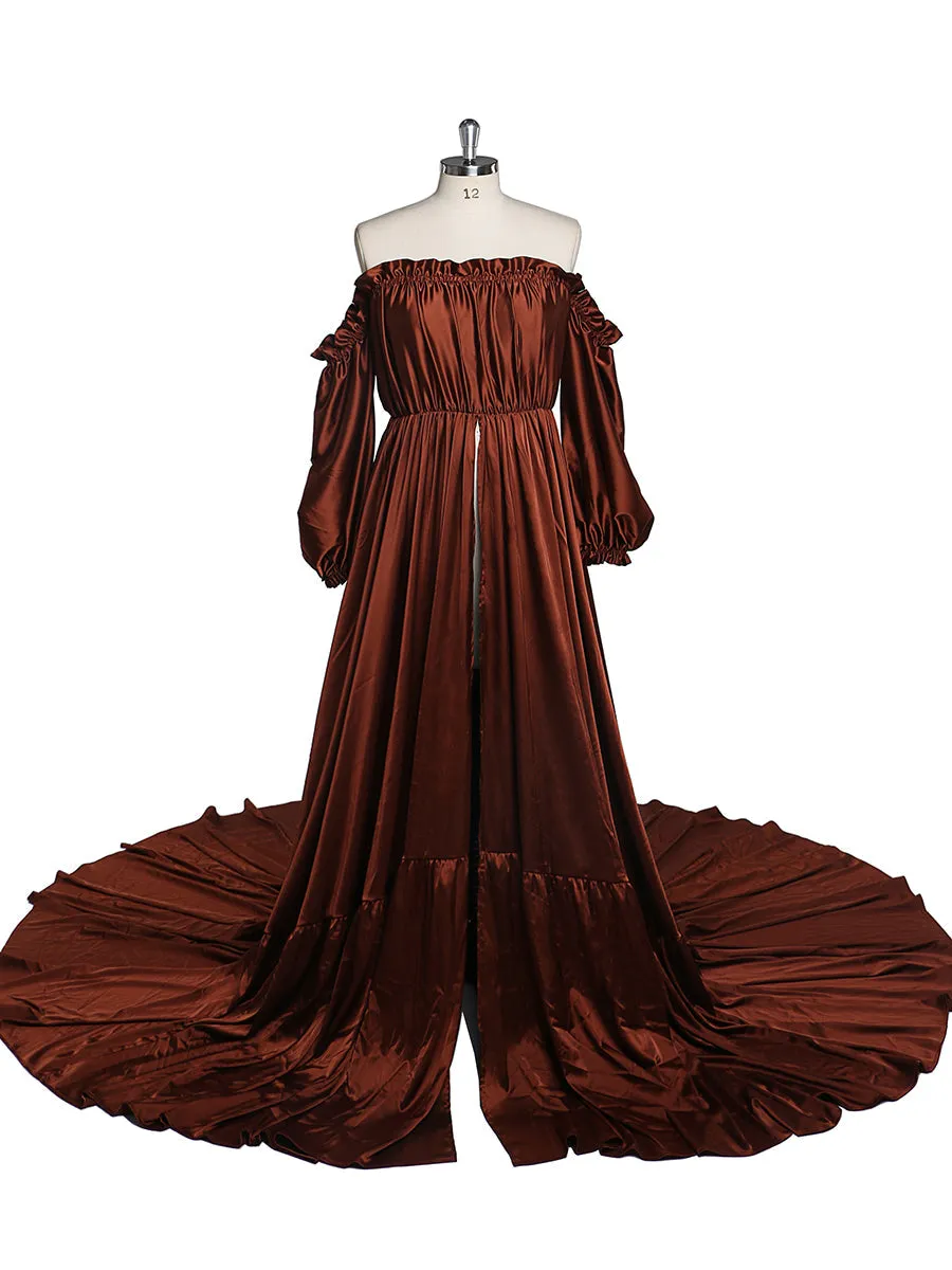 Off Shoulder Long Sleeves Evening Dresses Front Slit Photography Dresses Maternity Dress for Baby Shower YEWEN YW220316
