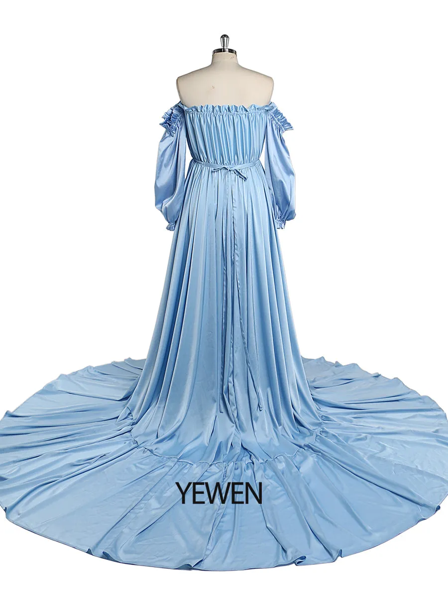 Off Shoulder Long Sleeves Evening Dresses Front Slit Photography Dresses Maternity Dress for Baby Shower YEWEN YW220316