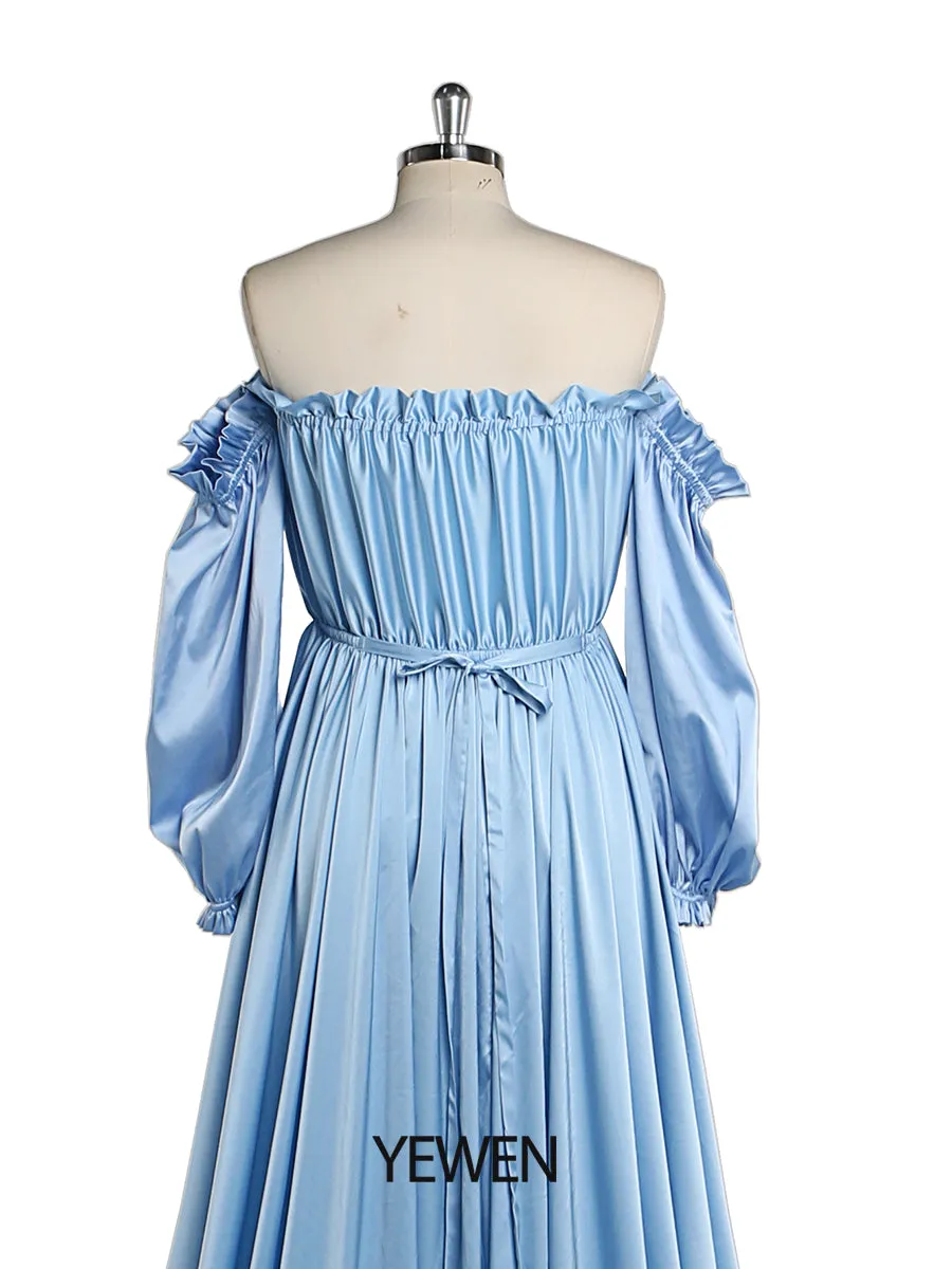 Off Shoulder Long Sleeves Evening Dresses Front Slit Photography Dresses Maternity Dress for Baby Shower YEWEN YW220316