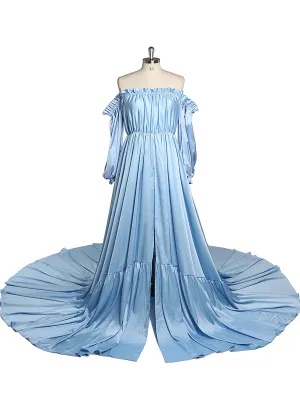 Off Shoulder Long Sleeves Evening Dresses Front Slit Photography Dresses Maternity Dress for Baby Shower YEWEN YW220316