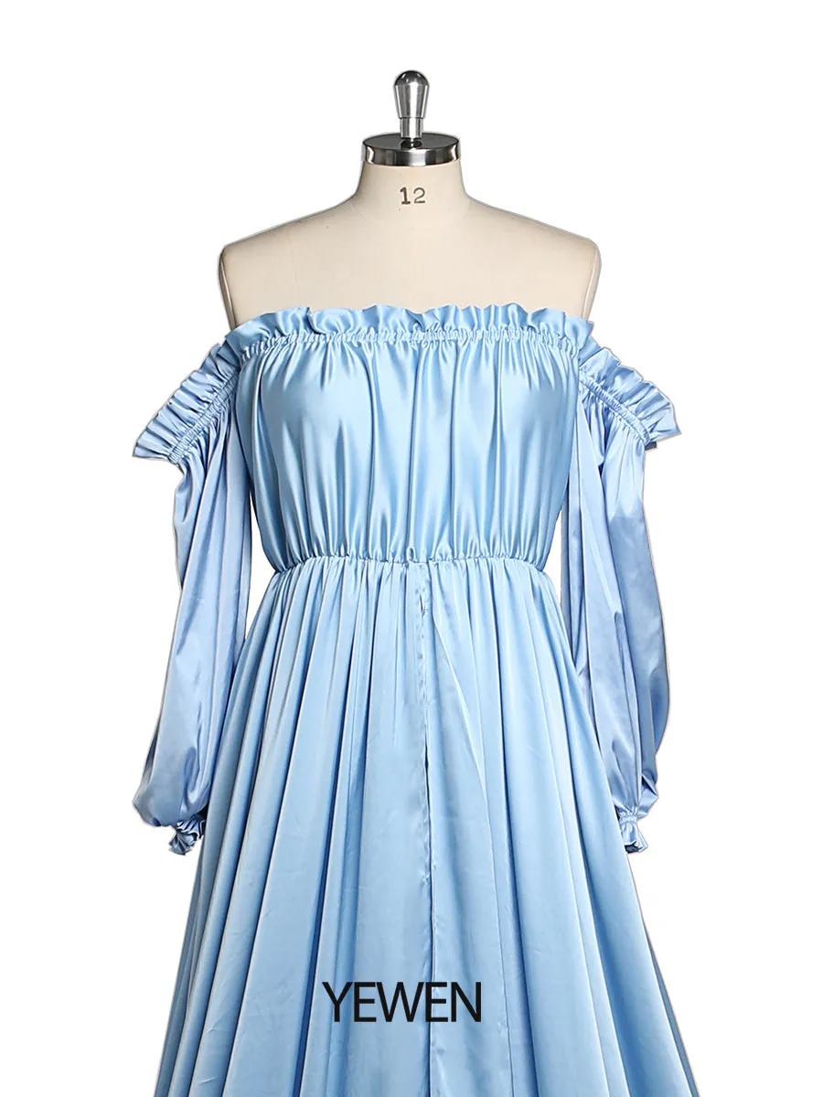 Off Shoulder Long Sleeves Evening Dresses Front Slit Photography Dresses Maternity Dress for Baby Shower YEWEN YW220316