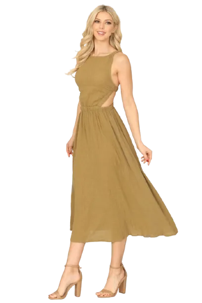 Olive Strappy Backless Side Cut Out Dress - Pack of 5