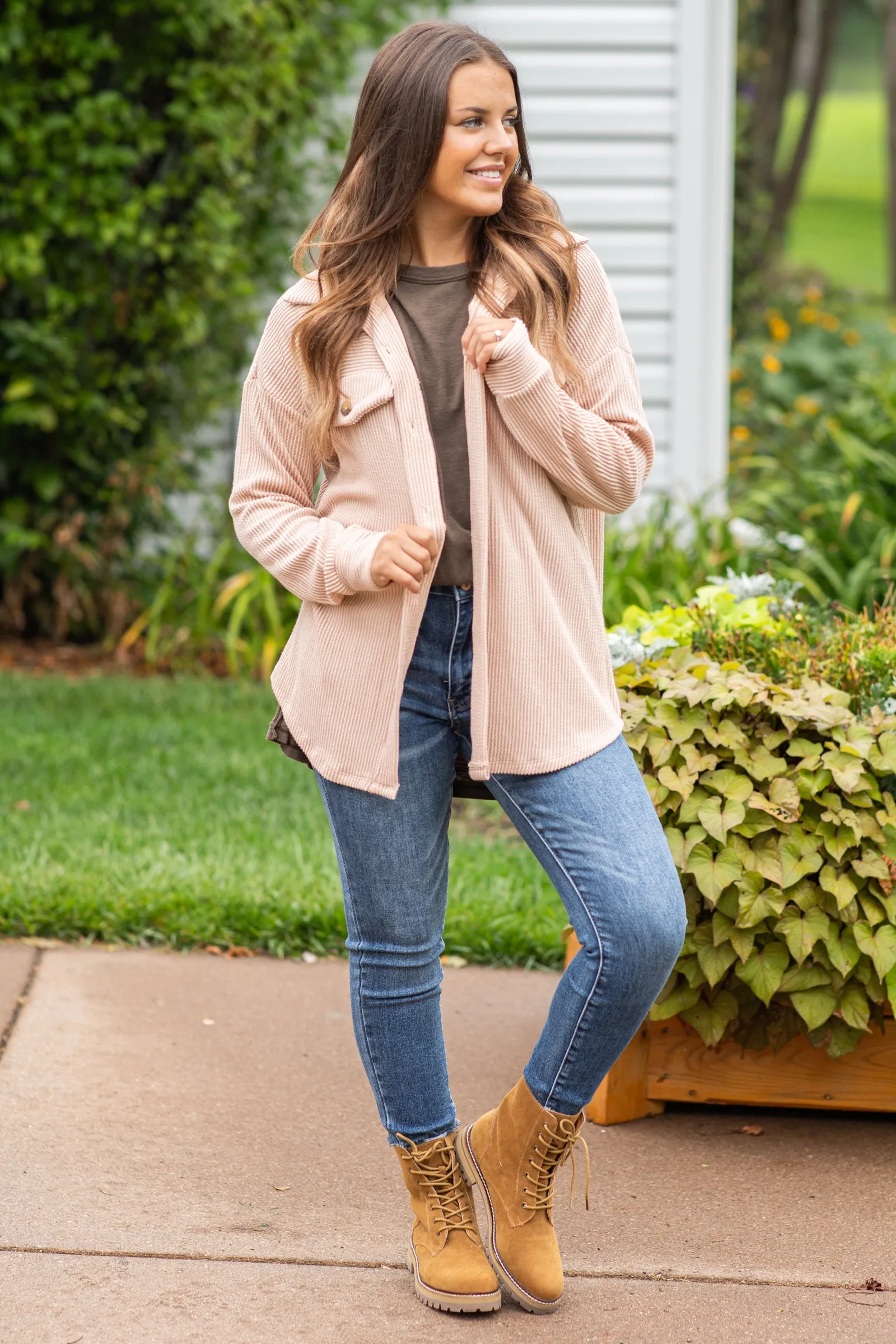 Peach Rib Knit Shacket