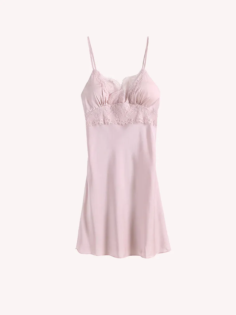 Pink Satin Lace-Trim Slip