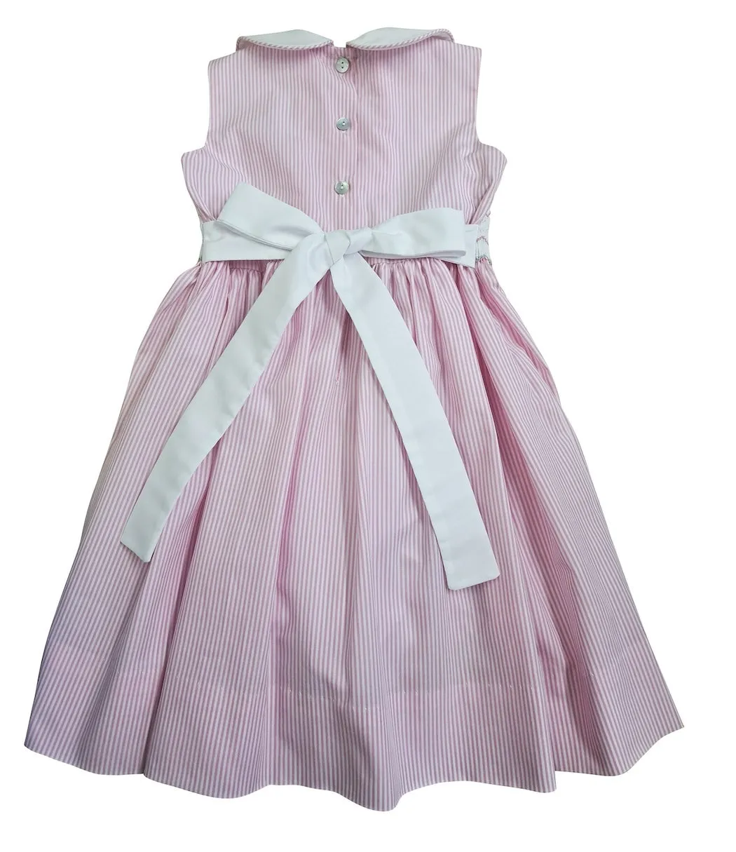 Pink Stripe Cotton Hand Smocked Girl's Dress