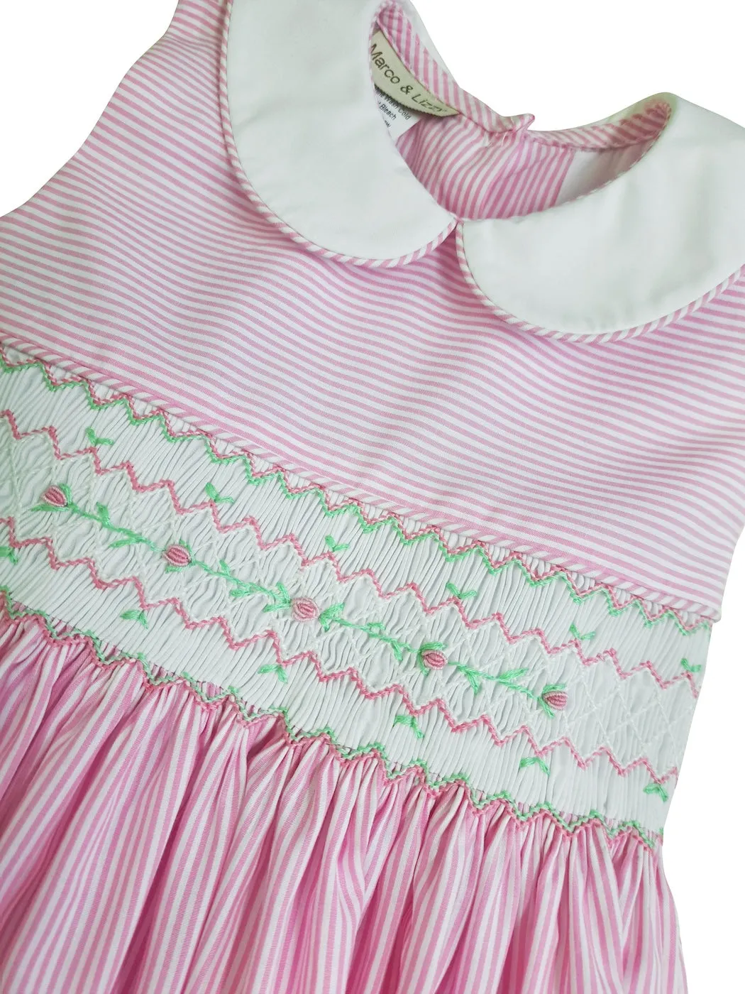 Pink Stripe Cotton Hand Smocked Girl's Dress