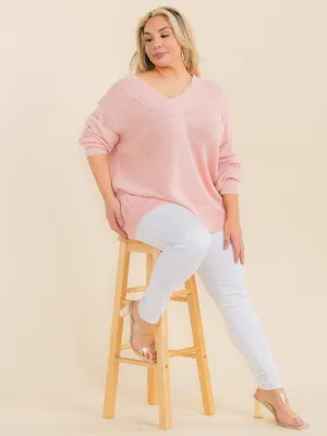 PLUS SIZE LONG SLEEVE V-NECK KNIT PULLOVER SWEATER