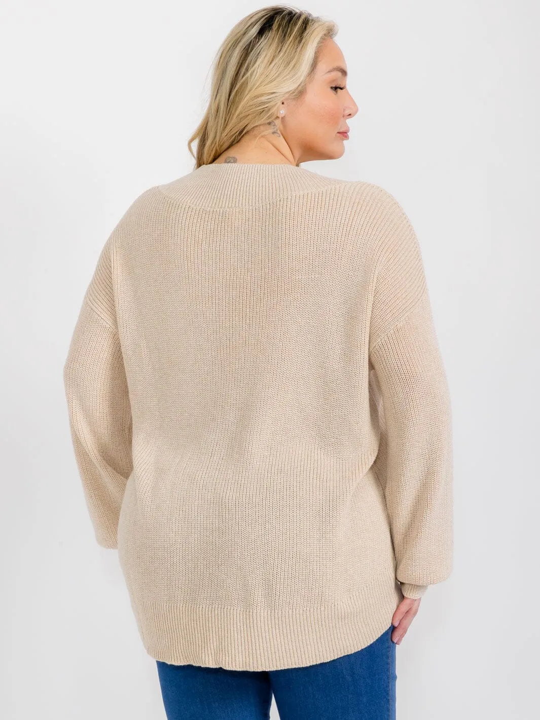 PLUS SIZE LONG SLEEVE V-NECK KNIT PULLOVER SWEATER