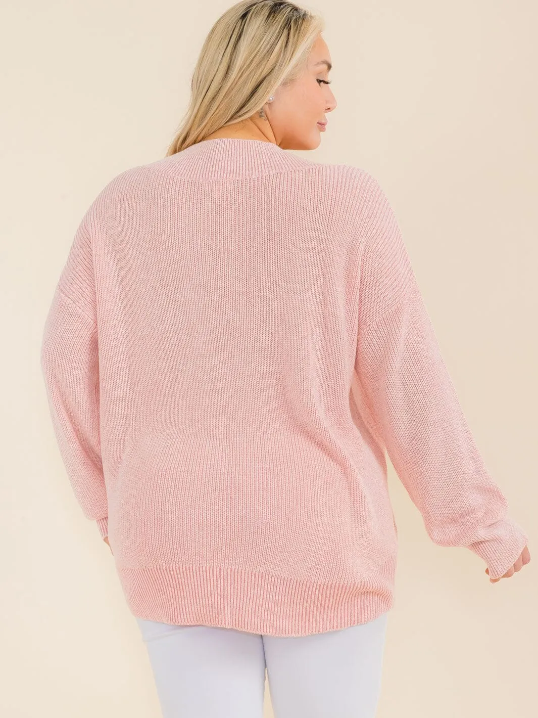 PLUS SIZE LONG SLEEVE V-NECK KNIT PULLOVER SWEATER
