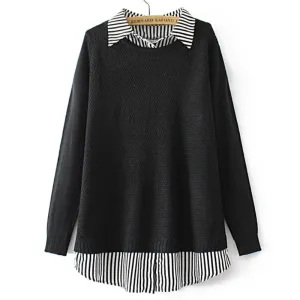 Plus Size Patchwork Striped Sweater Two Pieces