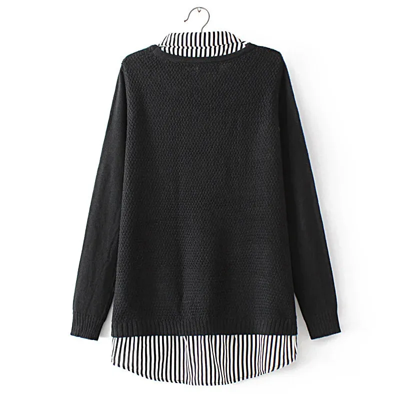 Plus Size Patchwork Striped Sweater Two Pieces