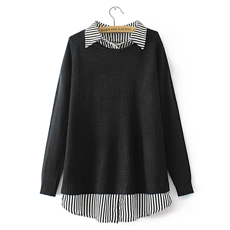 Plus Size Patchwork Striped Sweater Two Pieces