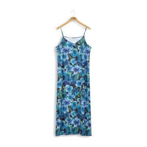 Point Satin Slip Dress in Poppies Print
