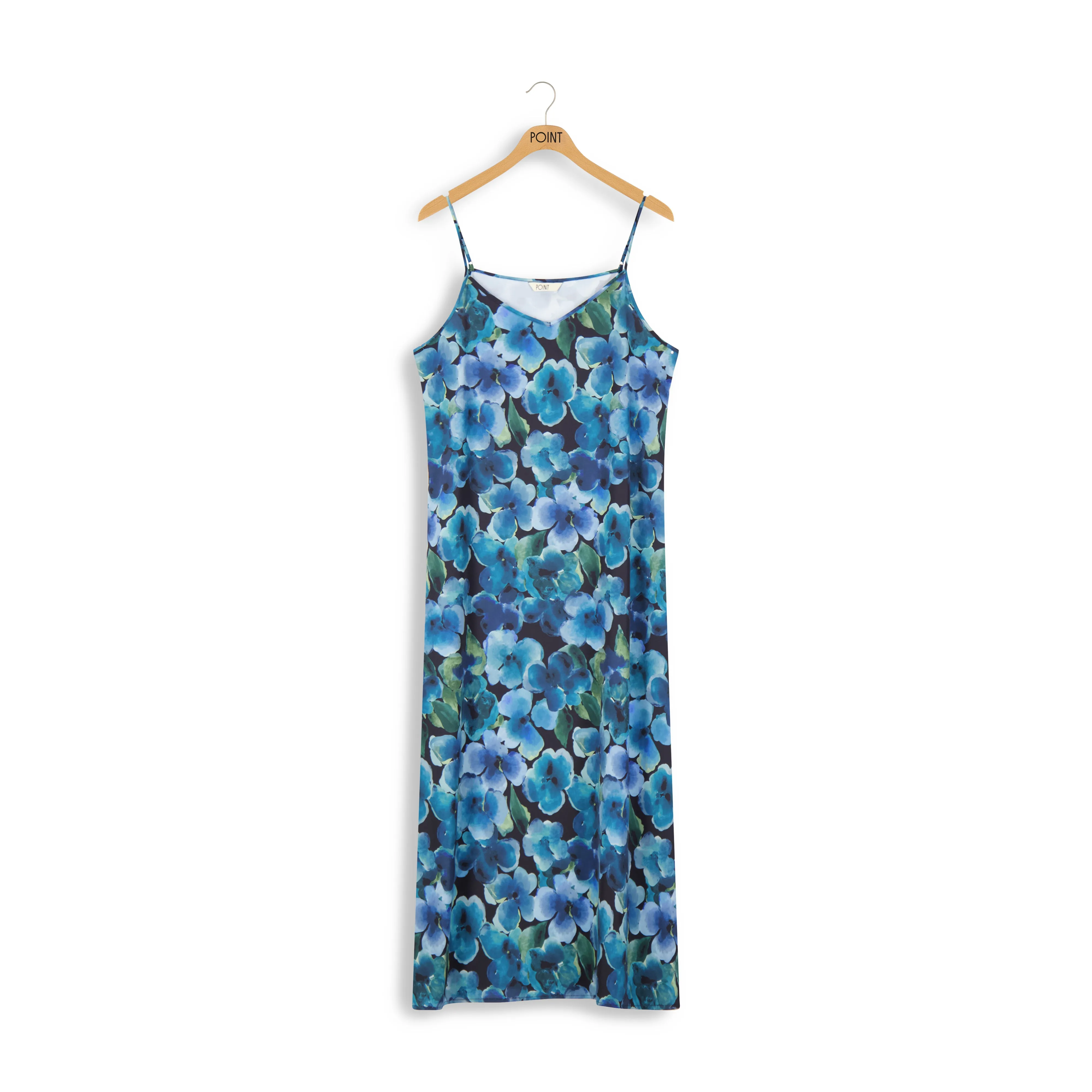 Point Satin Slip Dress in Poppies Print