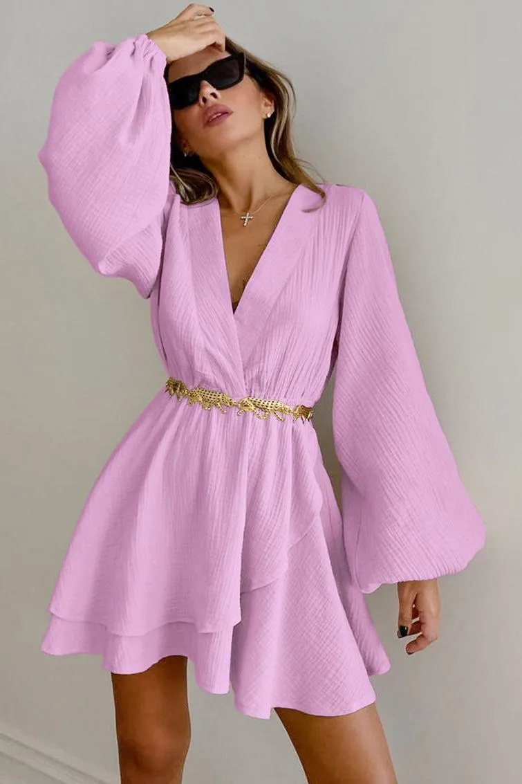 Pure Cotton Slim Lantern Sleeve Dress