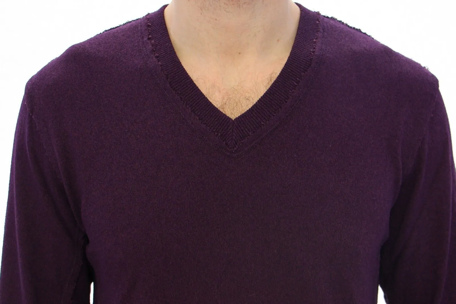 Purple Rayon Logo Logo V-neck Sweater