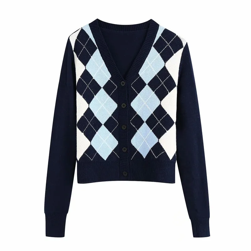 "FIVE COLORS DIAMOND PLAID SWEATER" CARDIGAN N103005