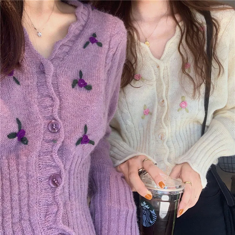"FLORAL EMBROIDERY KNITTED" CARDIGAN N110505