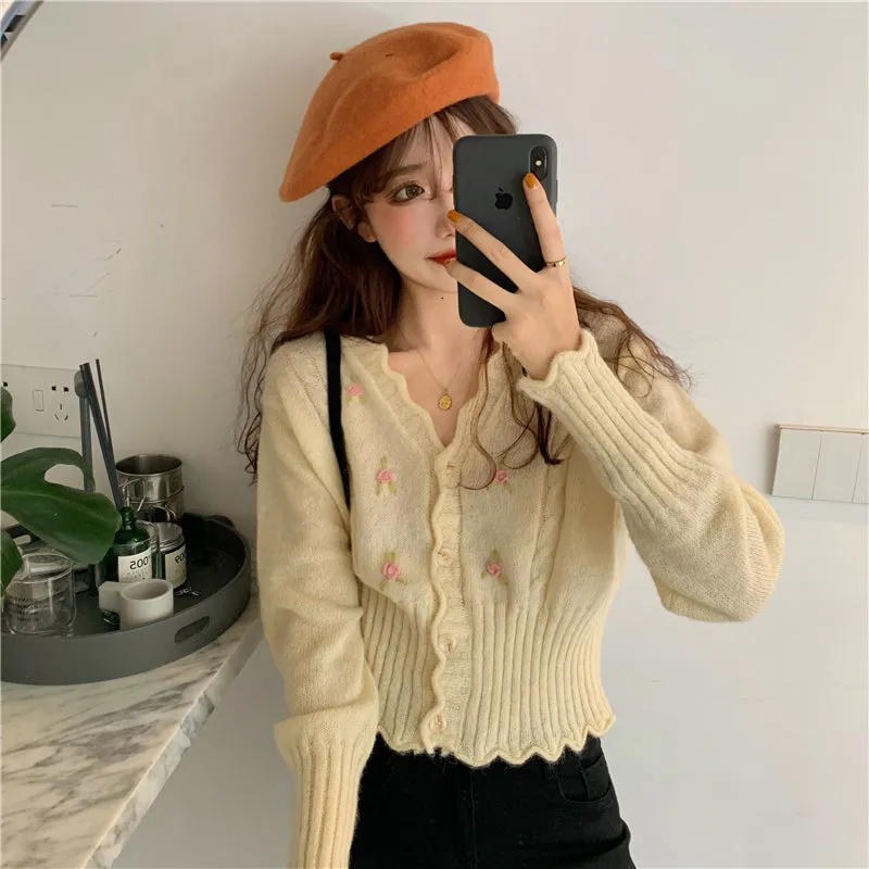 "FLORAL EMBROIDERY KNITTED" CARDIGAN N110505
