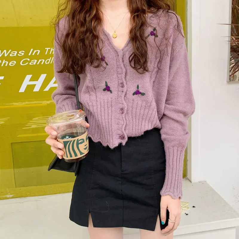"FLORAL EMBROIDERY KNITTED" CARDIGAN N110505