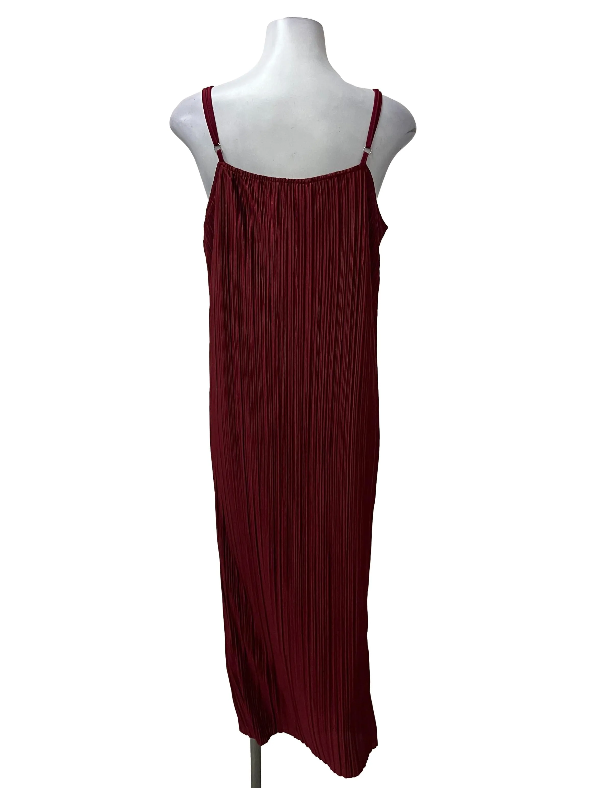 Red Pleated Satin Slip Dress