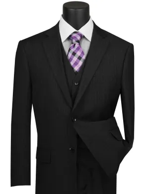 Regular Fit 3 Piece Suit 2 Button Tone on Tone Stripe (Black) V2RS-7