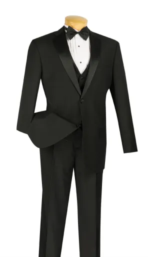 Regular Fit 4 Piece Tuxedo with Vest Bow Tie Adjustable Waistband (Black) 4TV-2
