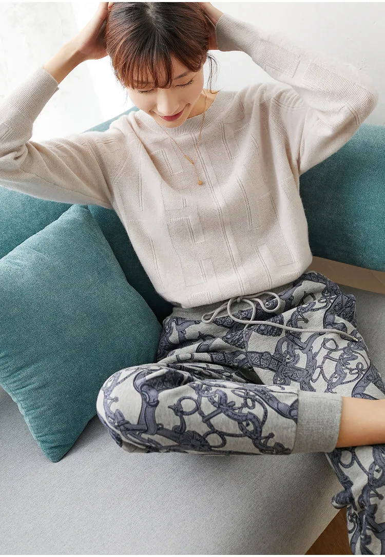 Retro printed Plush women loose set