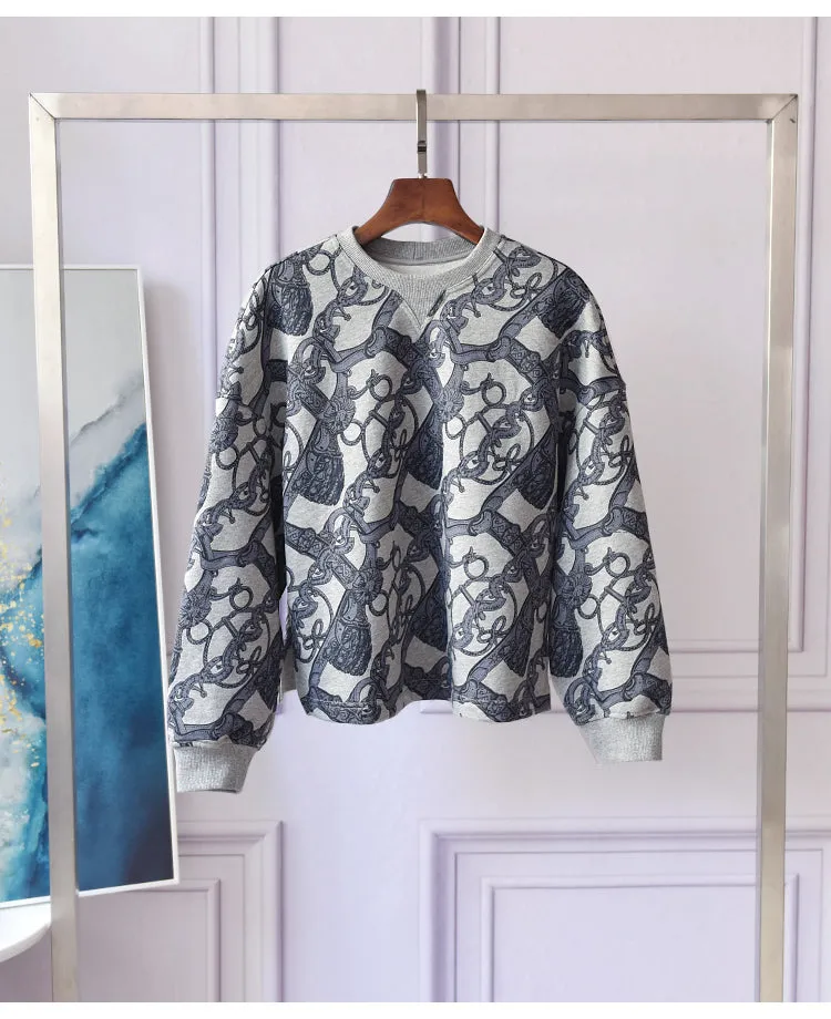 Retro printed Plush women loose set
