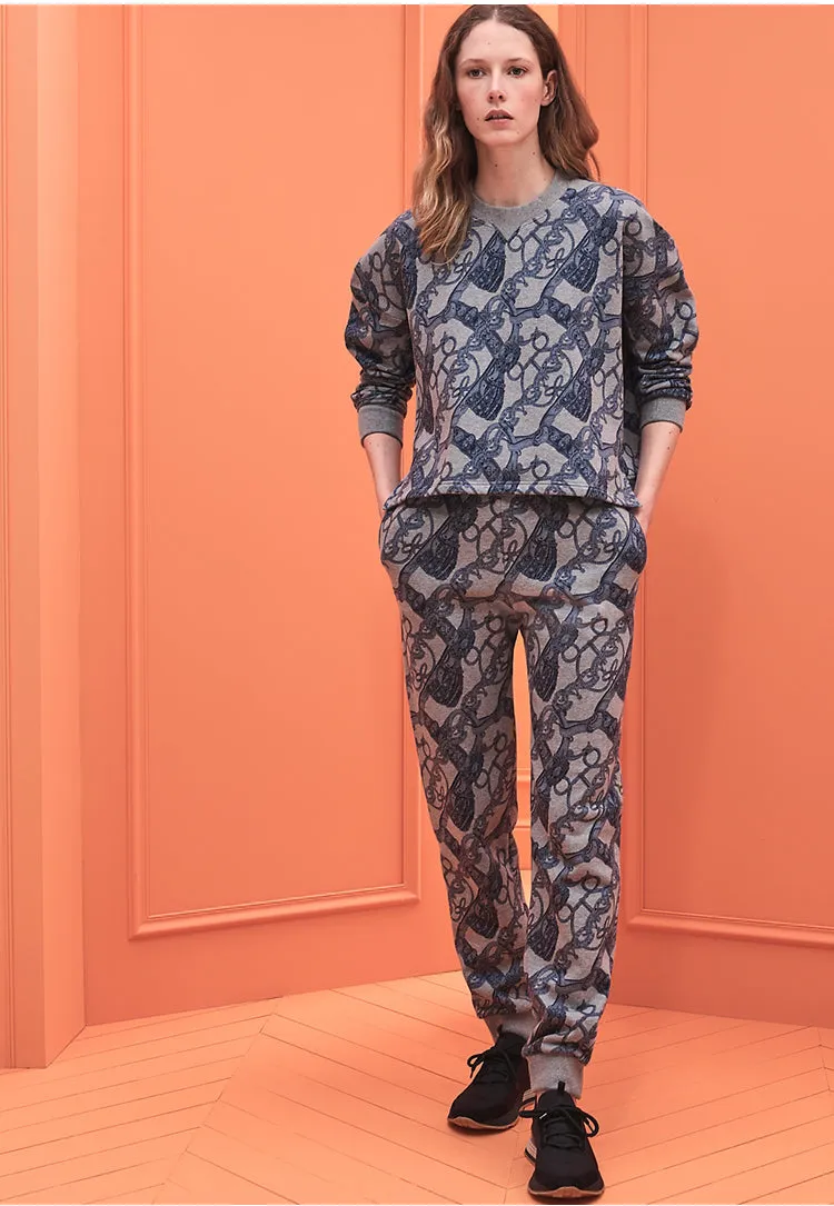 Retro printed Plush women loose set