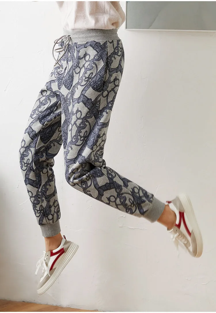 Retro printed Plush women loose set