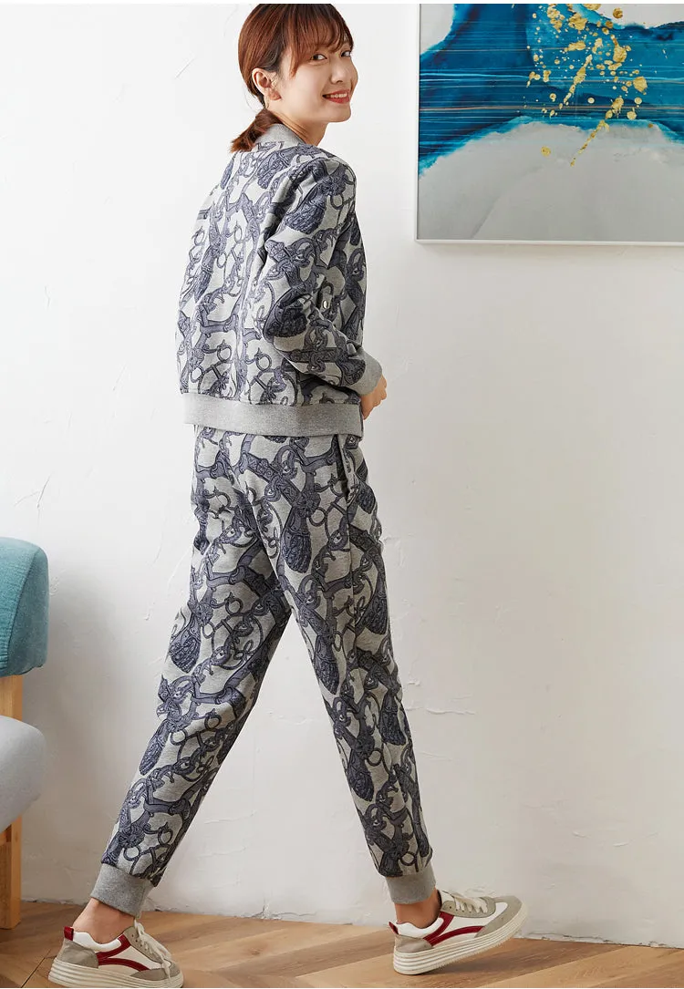 Retro printed Plush women loose set