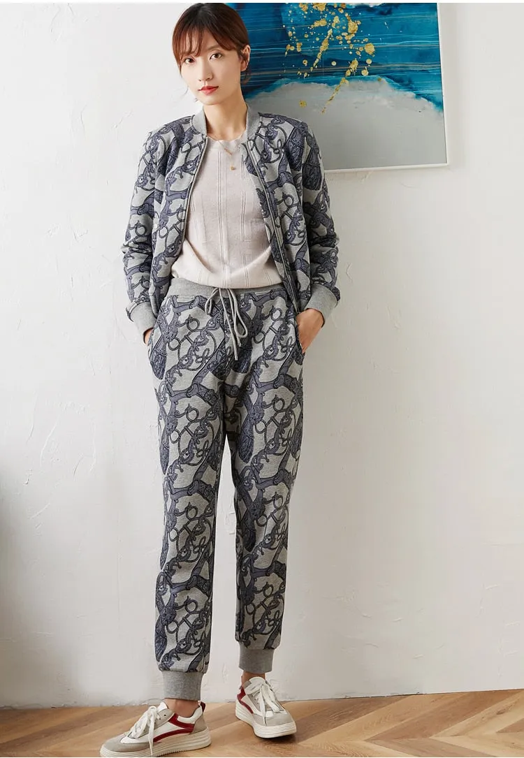 Retro printed Plush women loose set
