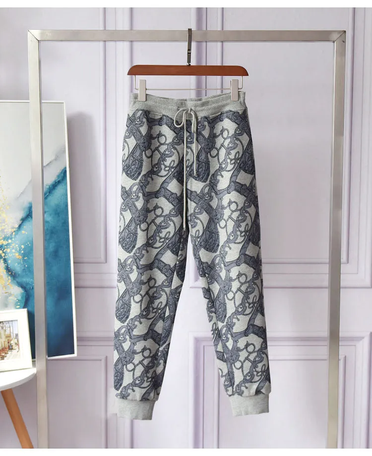 Retro printed Plush women loose set