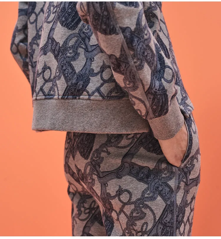 Retro printed Plush women loose set