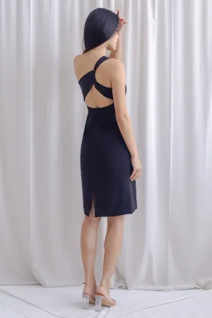 Reverie Padded Twist Back Toga Dress In Black