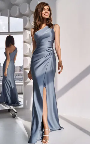 Romantic Satin One-shoulder Sheath Floor-length Evening Dress with Ruching-334390