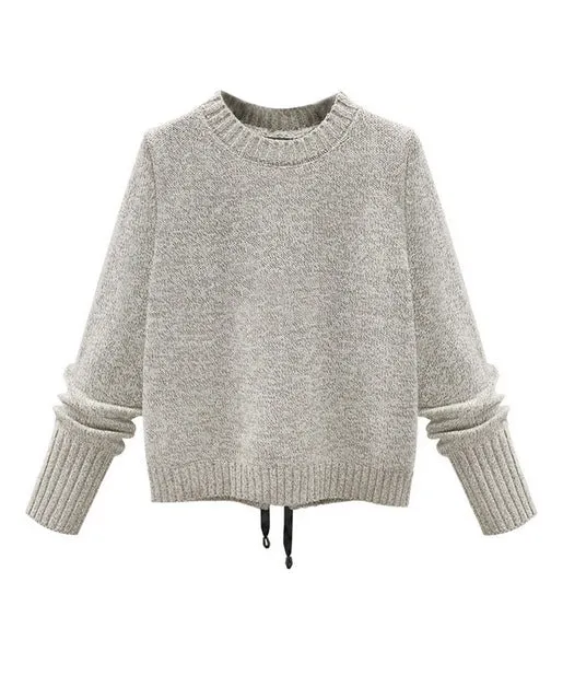 Round Neck Slit Long Sleeve Knit Sweater